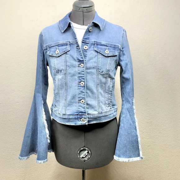 INC Jean Jacket Denim Bell Flare Sleeve Size S - Picture 2 of 8